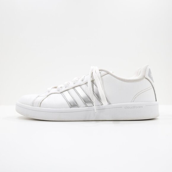 adidas Shoes - Adidas Grand Court CloudFoam White & Silver Leather Low Top Sneakers Women's 8.5